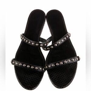 Yves Saint Laurent Black Sandals with Silver Studs